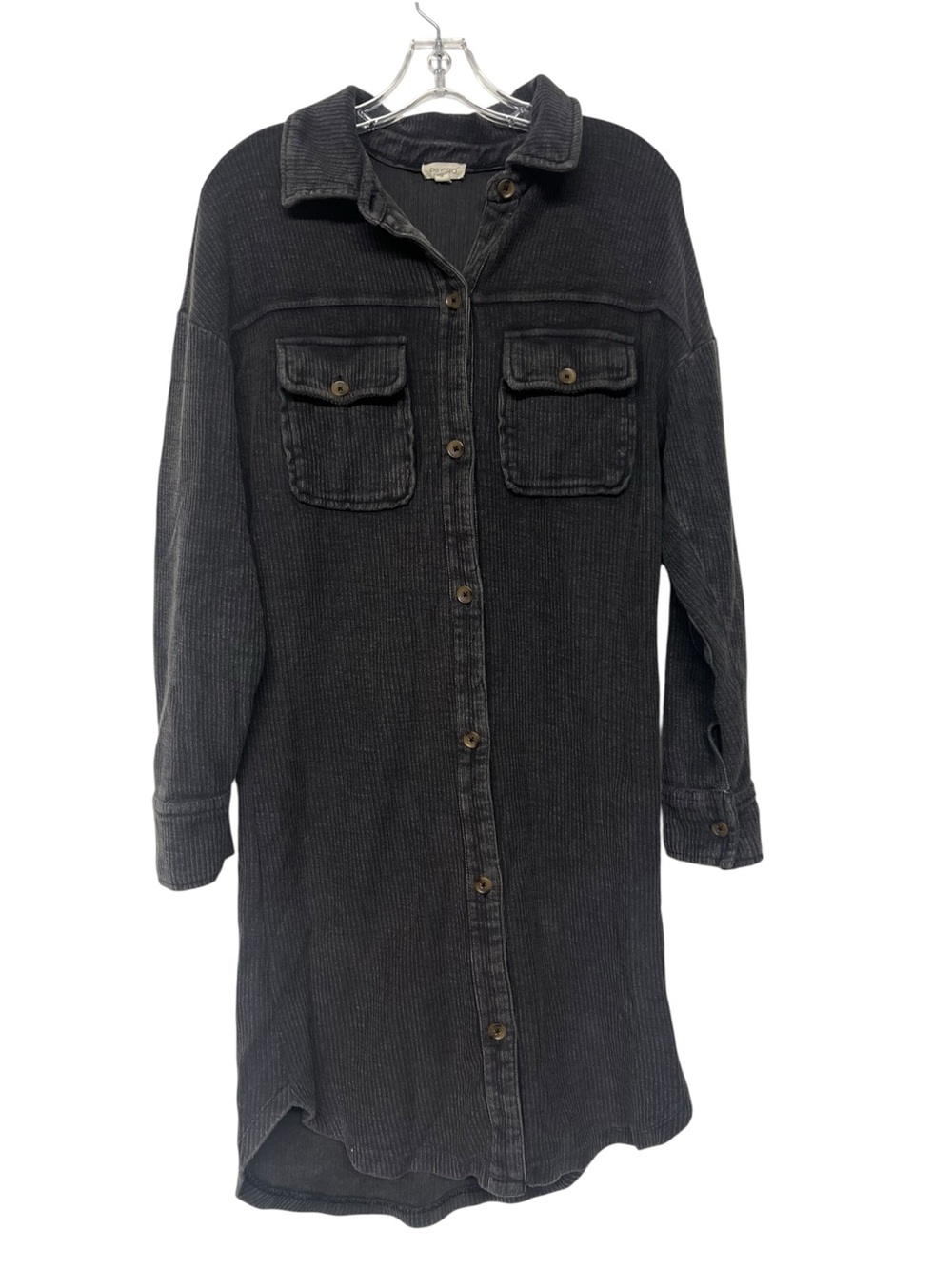 Anthropologie Pilcro Grey Ribbed Corduroy Shirt Longline Jacket XS Oversized